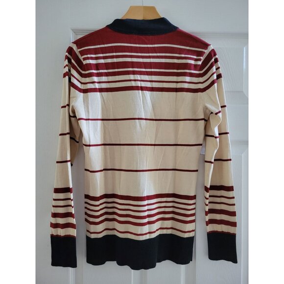 Tory Burch Blue cream stripe cardigan logo Size Small Preppy old Money Preppy - Picture 5 of 7